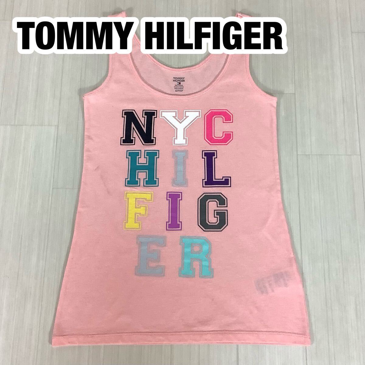 TOMMY HILFIGER トミーヒルフィガー タンクトップ ノースリーブ XS ライトピンク ビッグプリント拍卖
