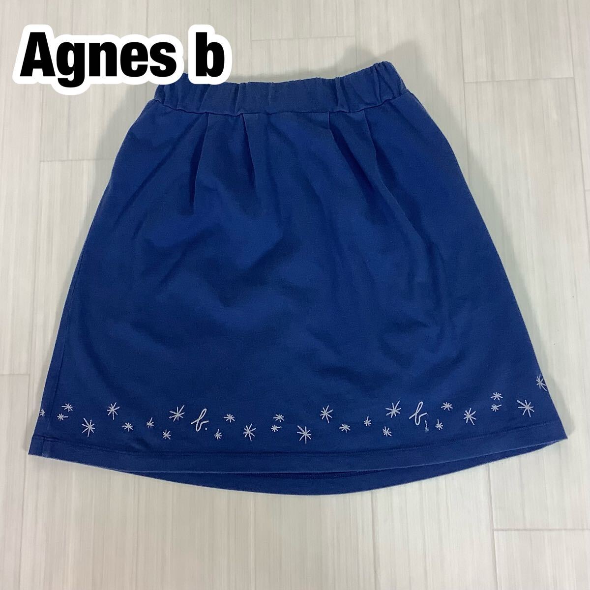 agnes b アニエスベー ミニスカート 8ans 120cm ブルー 刺繍ロゴ 女の子拍卖