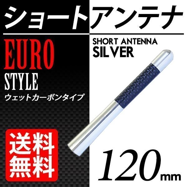 120mm カーボンアンテナ 銀 シルバー ショートアンテナ ユーロタイプ 汎用 簡単取り付け 車 国内検査後出荷 ネコポス 送料無料拍卖