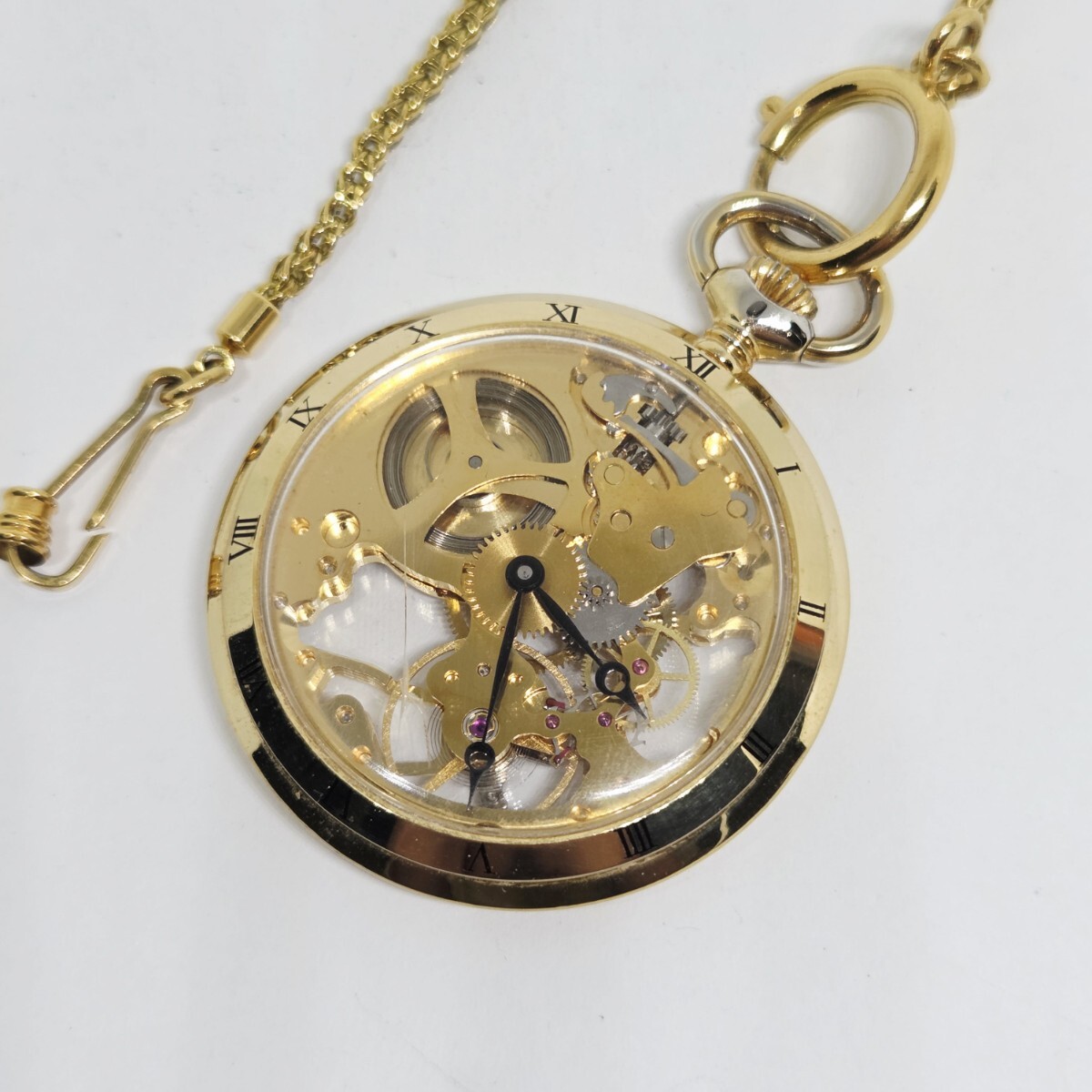 【1円スタート】Aroma アロマ 手巻き 懐中時計 ゴールドカラー スケルトン 稼働品 拍卖