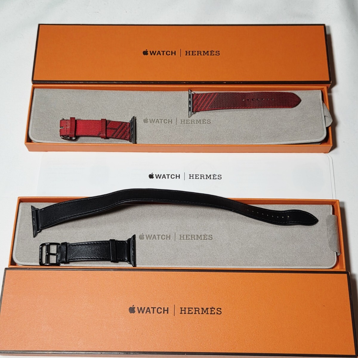 【1円スタート】HERMES エルメス アップルウォッチ ベルト 2本セット 箱付き 交換バンド ブラック/レッド 本体無し Apple Watch 拍卖