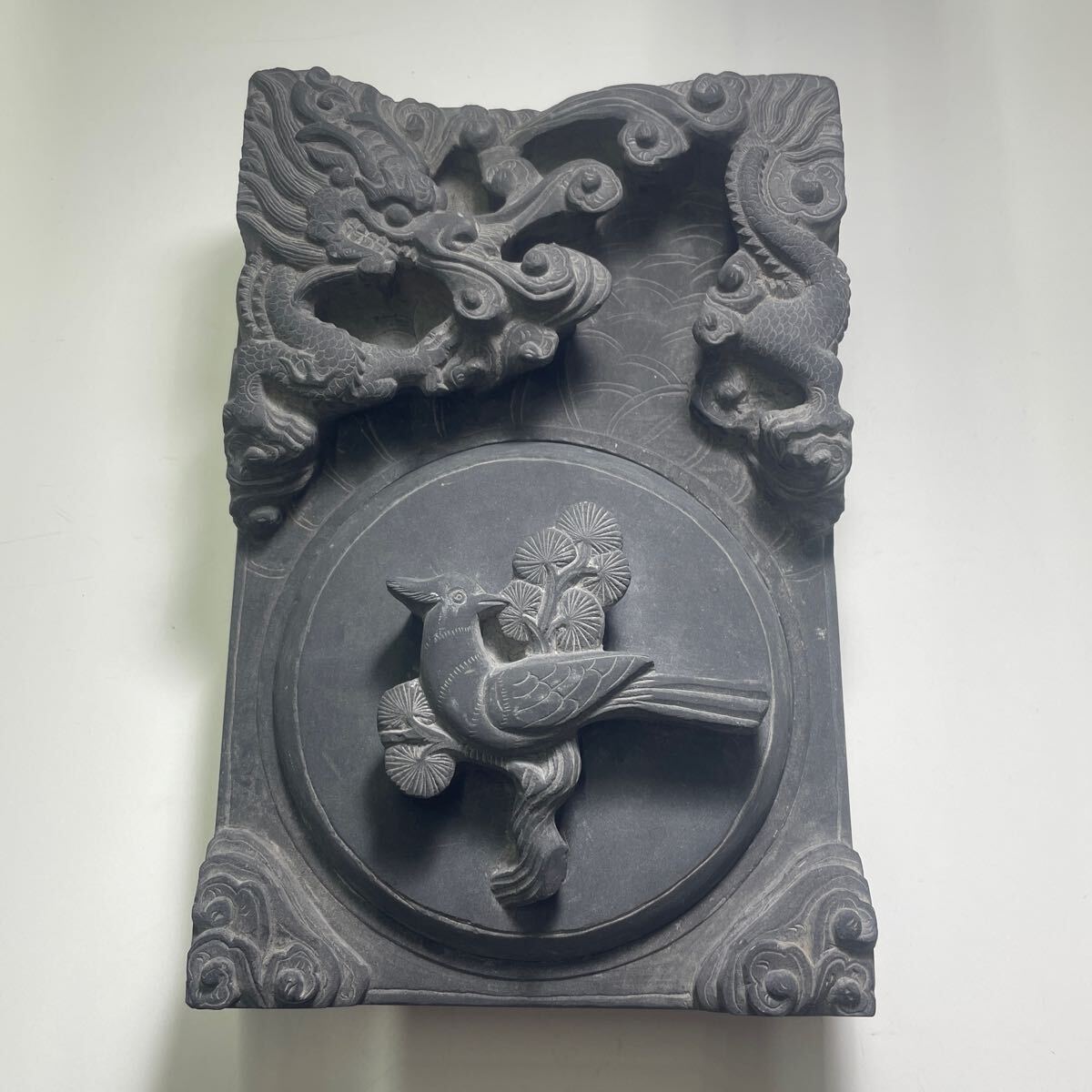 中国 硯 龍と鳥の彫刻 書道 すずり コレクション拍卖