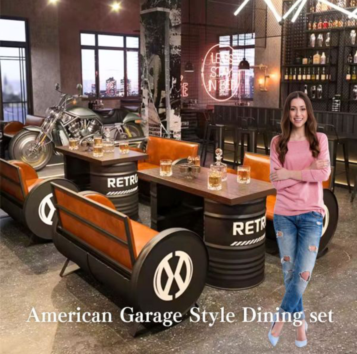 大人気 個性あふれるアメリカン・ガレージ 3点セット 1人掛けソファ×2 テーブル1個 拍卖