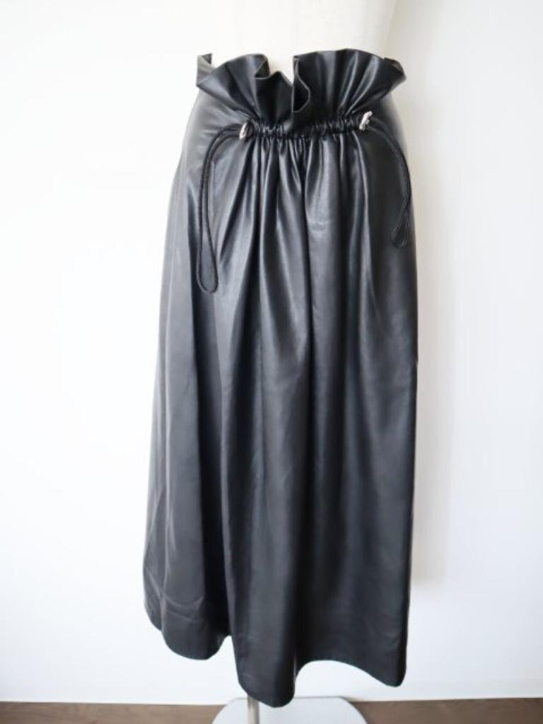 【送料込】DOUBLE STANDARD CLOTHING ダブルスタンダードクロージング フェイクレザーロングスカート F(フリー) ブラック 美品 6459014拍卖