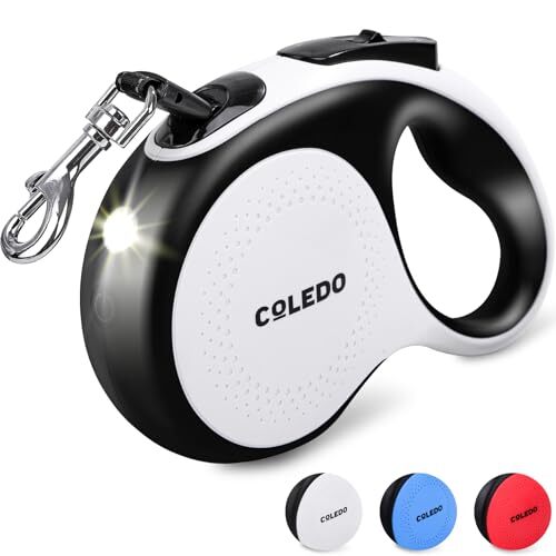 ホワイト COLEDO 犬 リード 伸縮 ライト付き 5m 小型犬 中型犬 大型犬 充電式 【リード最長 : 5メートル 耐荷重 拍卖
