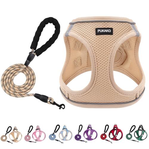 カーキ XXS PUKAKO 犬 ハーネス 猫 リードセット 胴輪 小型犬 犬用ハーネス 猫用 服 メッシュ素材 身体に優しい 反拍卖