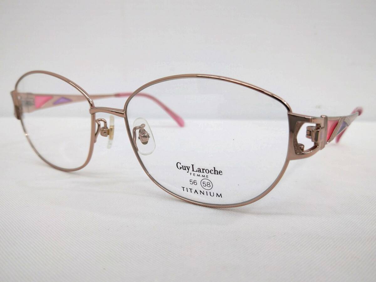 N601 メガネフレーム 眼鏡 新品 Guy Laroche ギラロッシュ チタン 16g 58□16 135 オーバル フルリム 未使用 保管品 ピンク系 ブランド拍卖