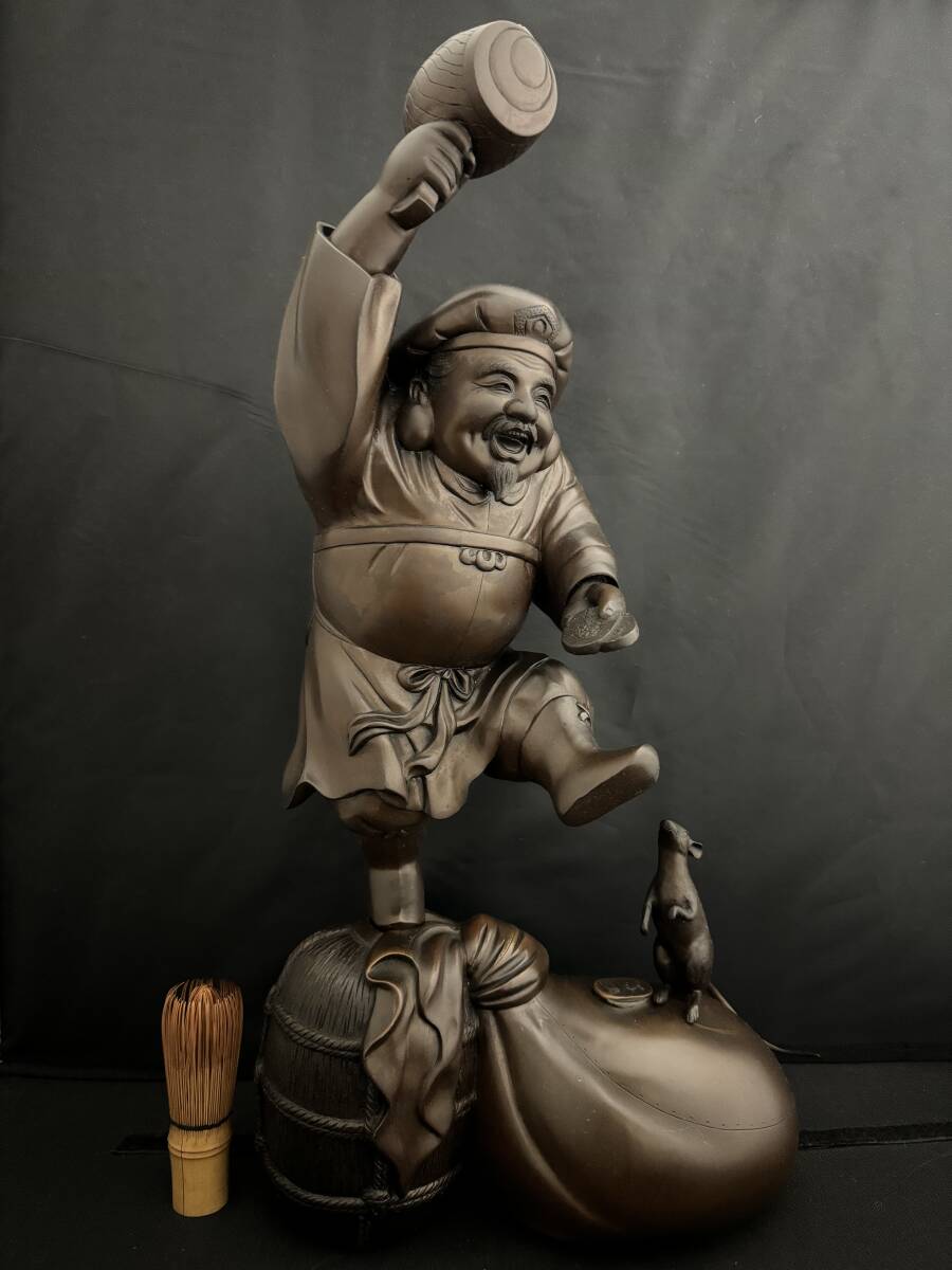 特大 大黒天 七福神 鼠乗 ブロンズ 銅製 仏像 彫刻 金運 招財 商売繁盛 骨董品 開運 置物 風水 インテリア アンティーク拍卖