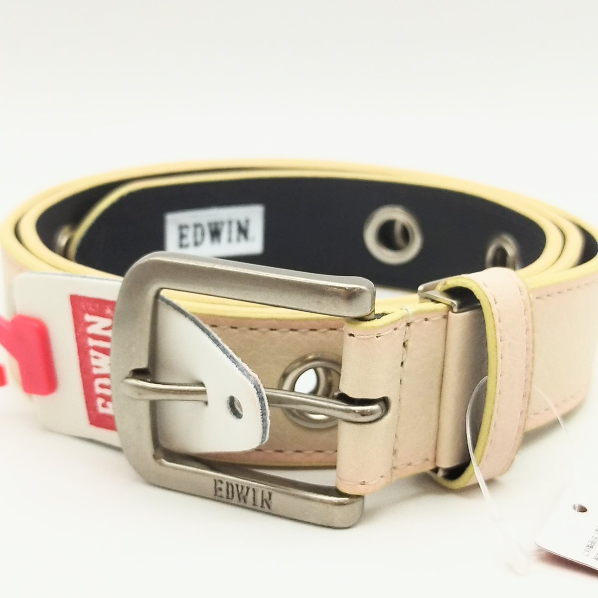1556□【訳アリ】EDWIN エドウィン ベルト オフホワイト 35mm 115cm 合皮 PU ハトメ シングルアイレット カジュアル 0111157【0725】拍卖