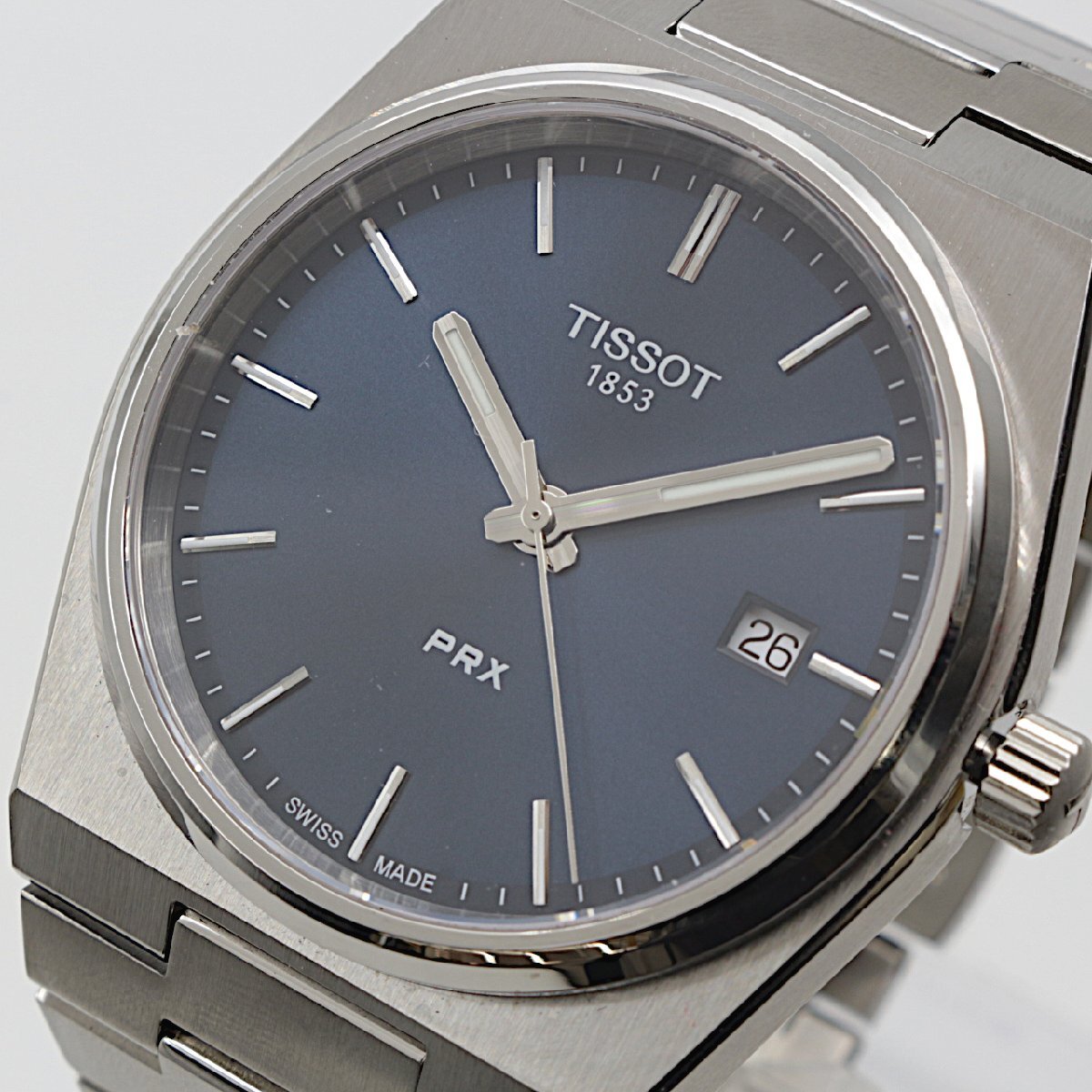 1640▲【訳有】TISSOT ティソ 腕時計 PRX T1374101104100 10気圧防水 スイス製クォーツ EOL カレンダー ALLステンレス製 ブルー【0924】拍卖