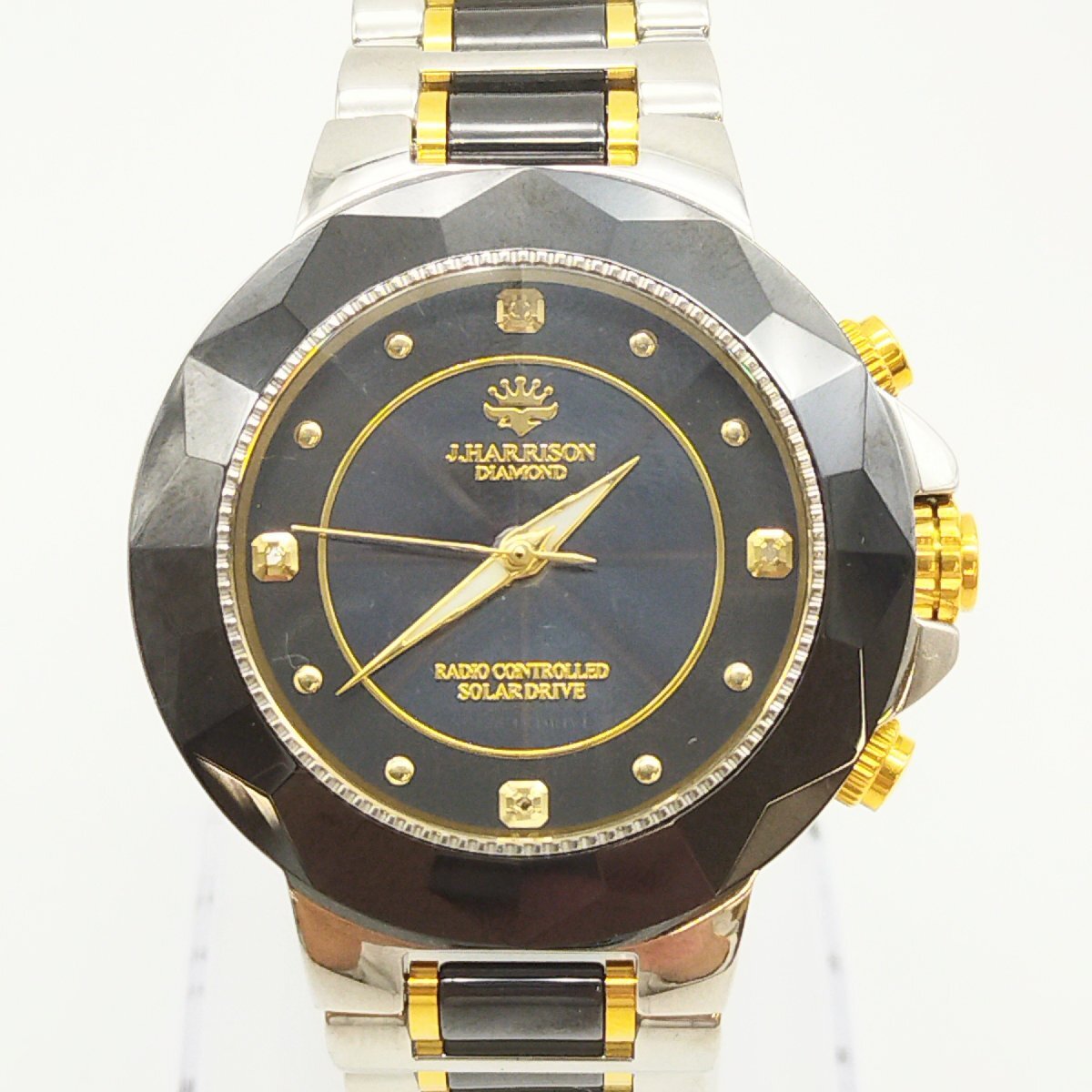 1663□【ジャンク品】J.HARRISON ジェ・ハリソン ジョン・ハリソン 4石天然ダイヤモンド ソーラー電波 腕時計 JH-024MBB【0213】拍卖