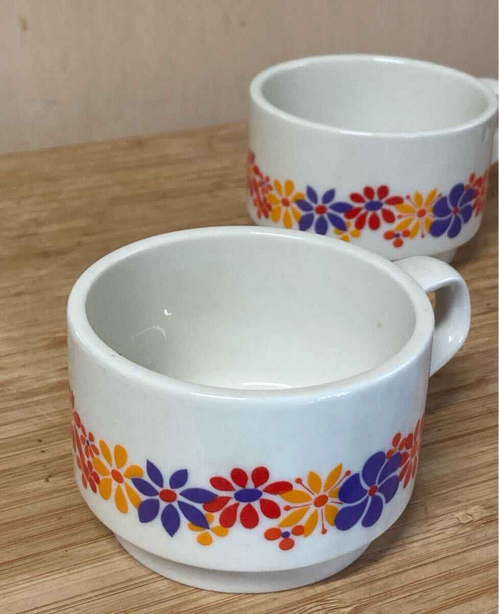 スープマグ 2客 昭和レトロ HOYA BY AKECHI Ivory ヴィンテージ マグカップ Japanese Vintage Floral Pattern Soup Cup Mugc Kawaii拍卖