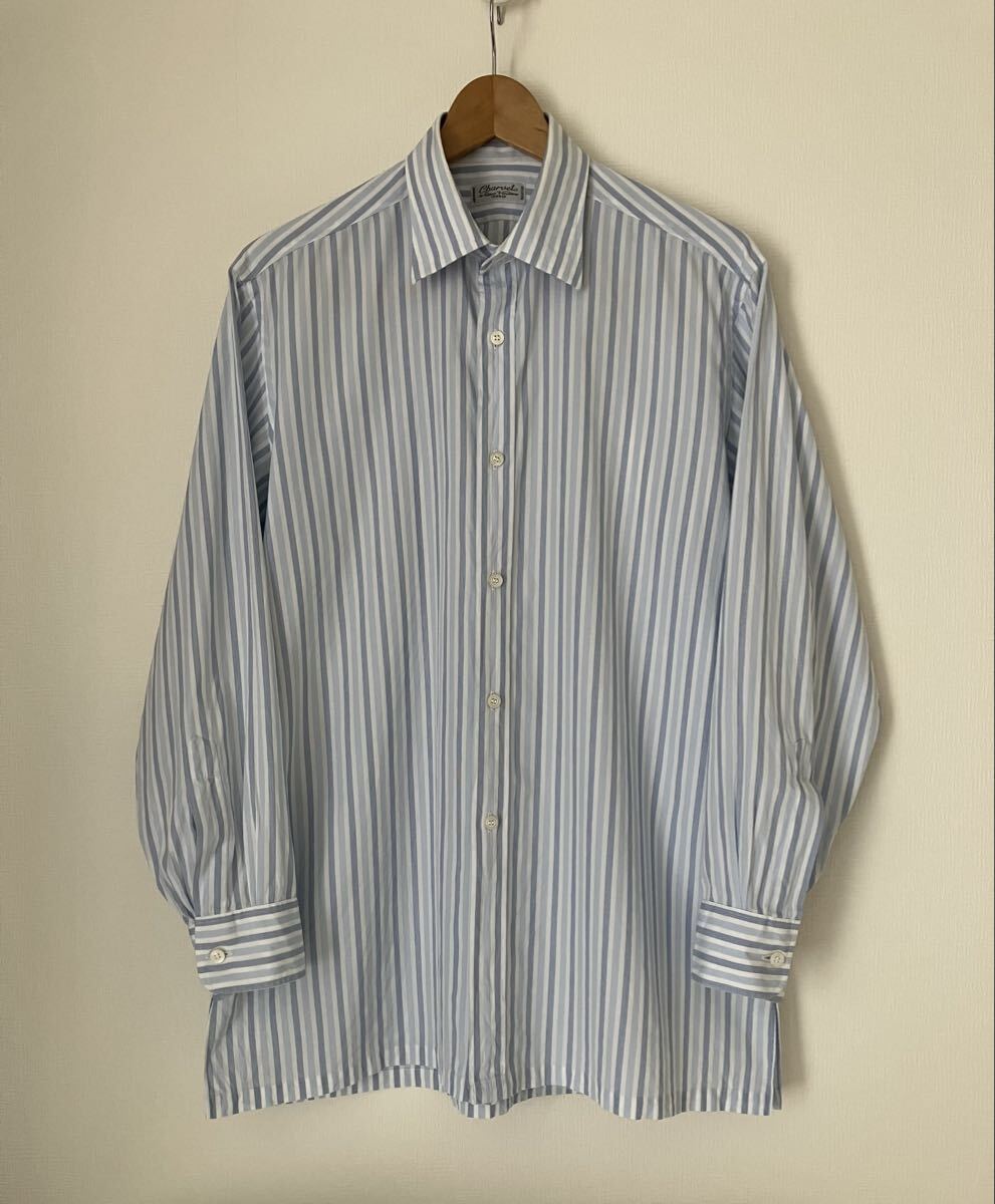 Charvet レギュラーカラーシャツ 40 ストライプ ドレス 長袖 フランス製 シャルべ 高級 スクエアカット シングルカフス HERMES ARNYS PARIS拍卖
