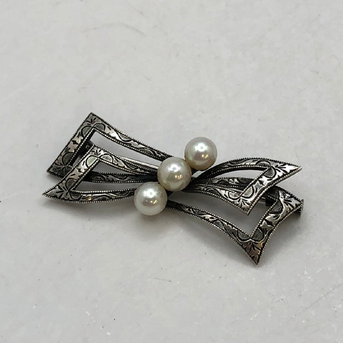 1円~/MIKIMOTO/ミキモト/パール/真珠/S刻印/シルバー/リボン/ブローチ/アクセサリー/レディース/H068拍卖