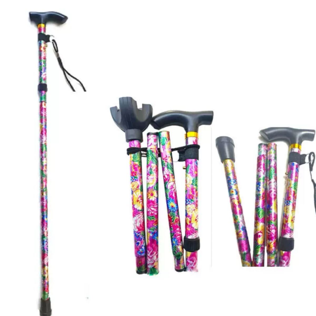 折りたたみ杖 フラワーステッキ 女性 可愛い 軽量 アルミステッキ 杖 フラワーステッキ ステッキ 登山 補助 介護用品 プレゼント拍卖