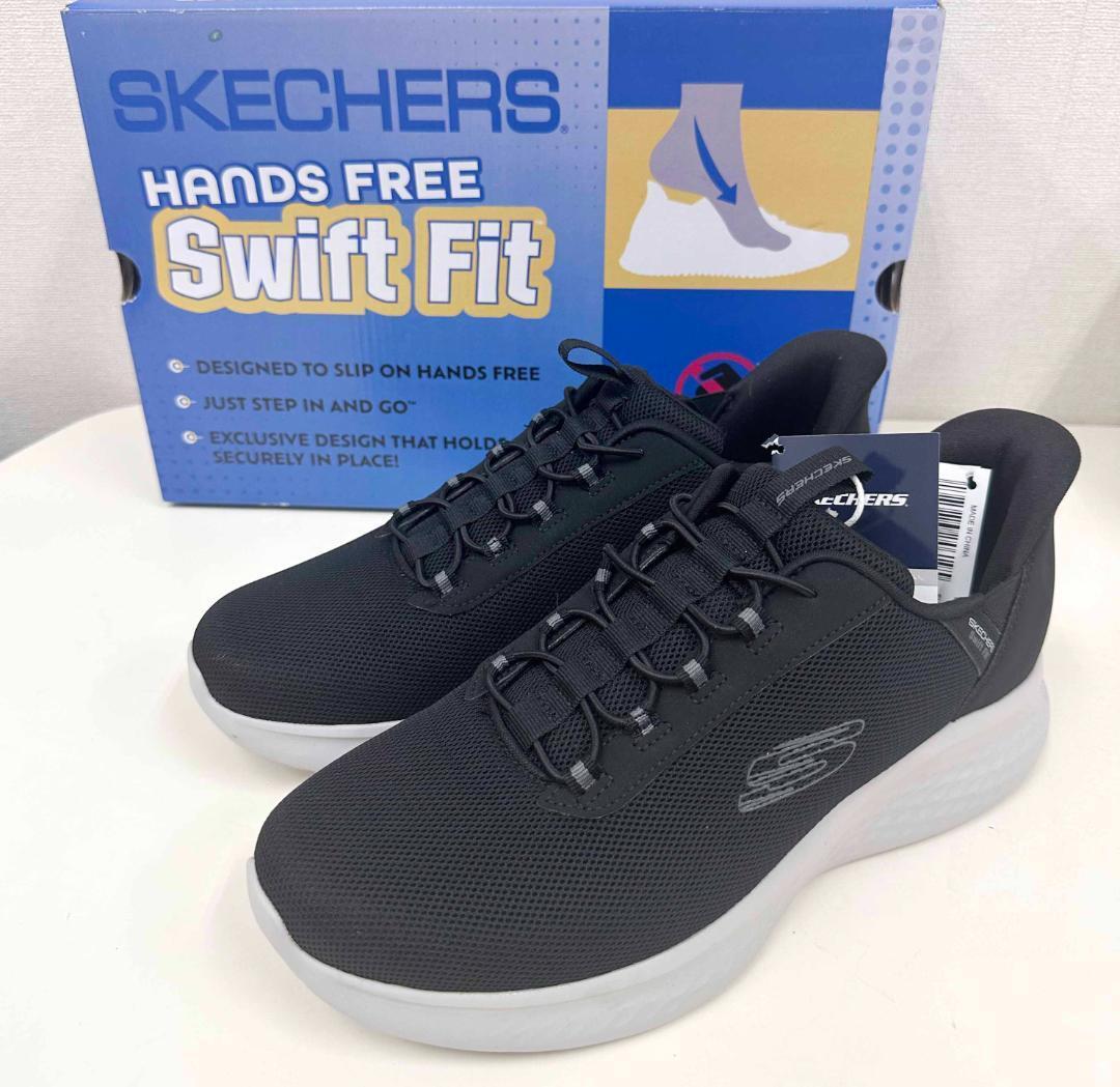 新品 28.5cm ★ SKECHERS スケッチャーズ スウィフト フィット スリップオン ブラック メンズ スニーカー ウォーキング トレーニング 紐靴拍卖