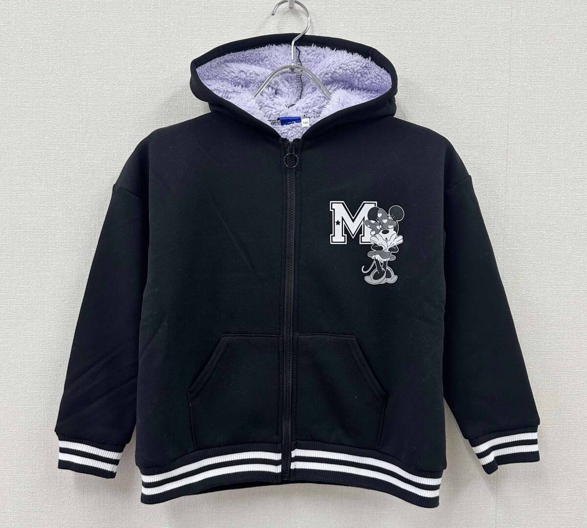 新品 140 ★ Disney ディズニー ミニー 裏ボア フルジップ パーカー ブラック Minnie コストコ アウター 上着 ガールズ 女の子 ジュニア拍卖