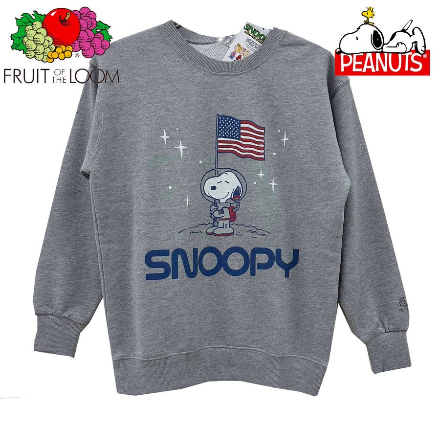 新品 M ★ フルーツオブザルーム レディース スヌーピー 長袖 トレーナー グレー スウェット Fruit of the Loom FOTL 宇宙飛行士 SNOOPY拍卖