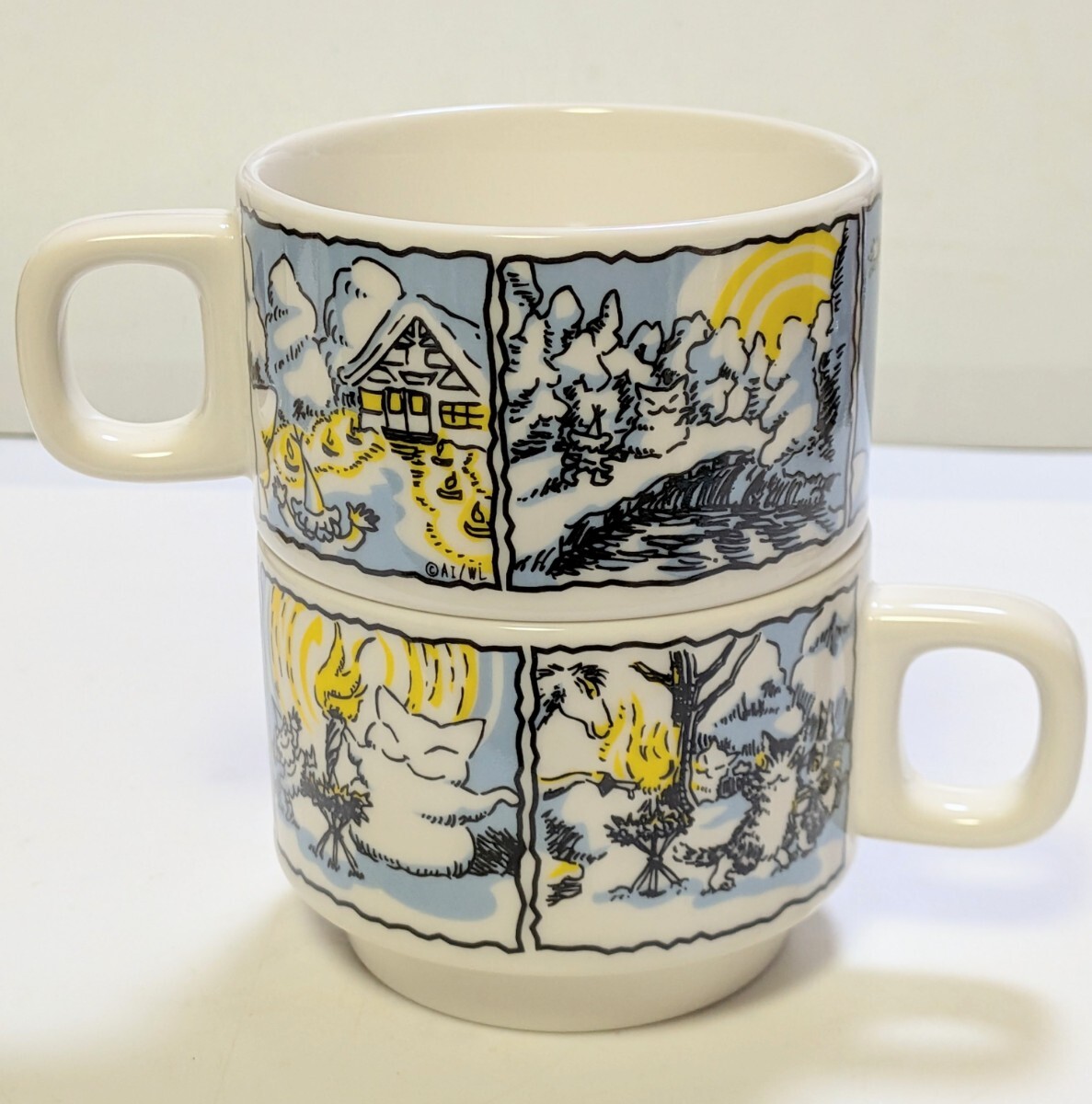 《非売品》わちふぃーるど ダヤン(雪だるま) ペア スタッキングマグカップ / ヨールカパーティ限定 ノベルティ コップ拍卖