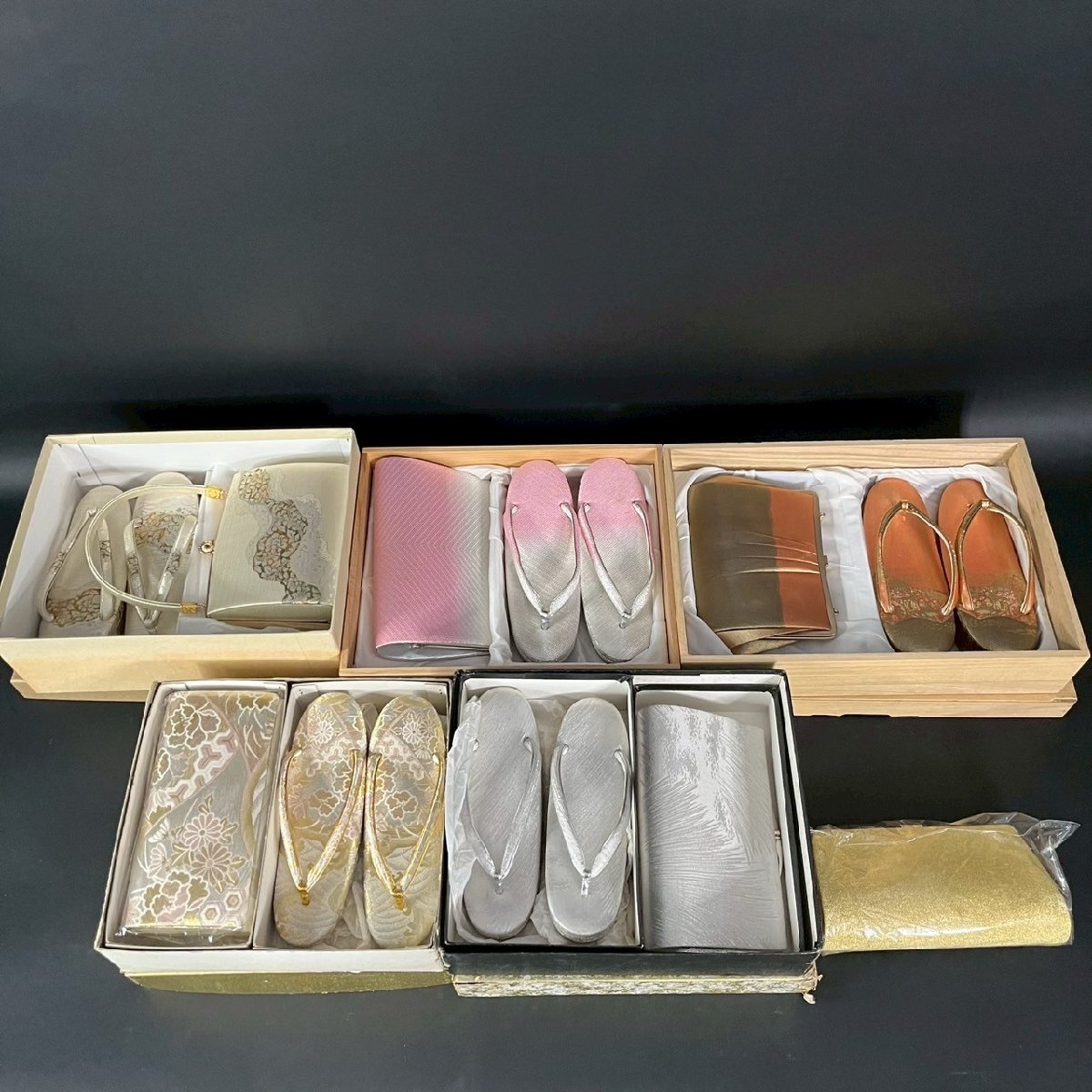 SW0905-54‐3 まとめ 下駄 バッグ レトロ 和服 和風 小物 着物 浴衣 伝統 工芸 和装 ファッションオレンジ 白 ゴールド ピンク 120サイズ拍卖