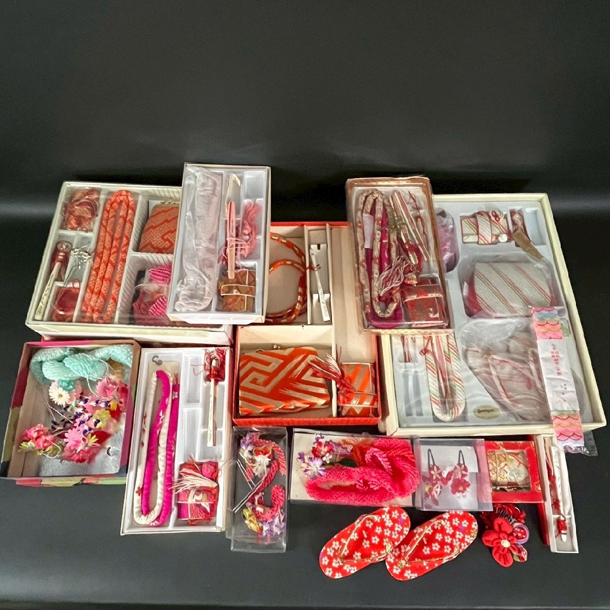 SW0908-11‐3 まとめ 七五三 753 かんざし 帯締め 扇子 下駄 バッグ お祝い 寿 レトロ 和服 和風 ファッション 小物 伝統 工芸 140サイズ拍卖