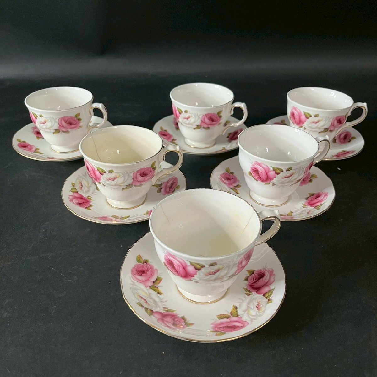 SW0924-16-3 Princess Roses Queen Anne BONE CHINA ボーンチャイナ ティーセット 6客 カップ H7㎝ 口径8.5㎝ ソーサー 直径14㎝ 80サイズ拍卖