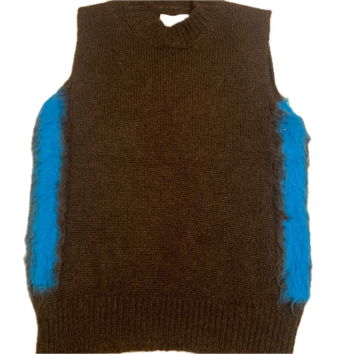 ジルサンダーJILSANDERサイズ50/175/92Aモヘヤモヘアニット ノースリーブ セーター ベストブラウン×水色中古品拍卖