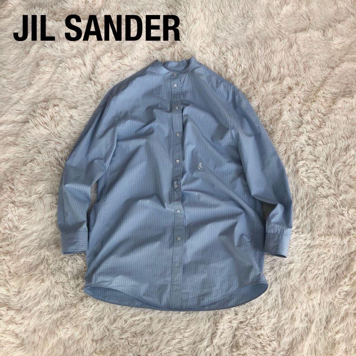 JIL SANDER7Daysシャツバンドカラーストライプシャツ水色ジルサンダー拍卖