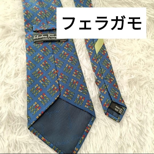 Ferragamo ネクタイ 青 紺 ブルー ネイビー フェラガモ拍卖