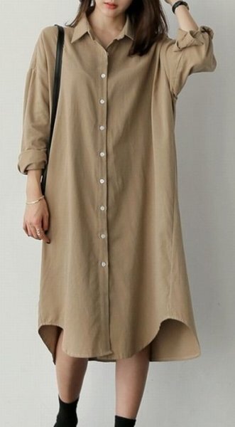 新品★2WAY★ゆったりロングシャツワンピ カーディガン♪ベージュ系拍卖