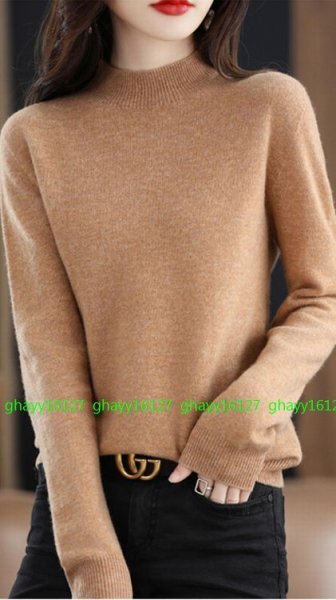 XL柔らか上質カシミヤ100%★ベーシック&シンプルハイネックニット♪ キャメルXL拍卖