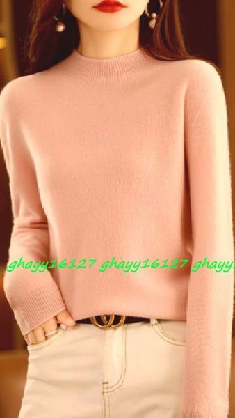 XL柔らか上質カシミヤ100%★ベーシック&シンプルハイネックニット♪ピンク XL拍卖