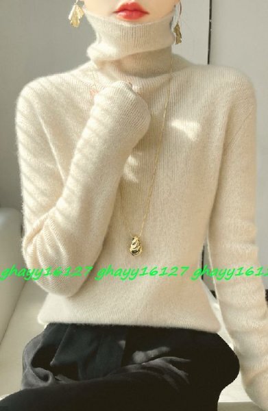 Mふんわり暖かカシミヤ90%★シンプルハイネックニット♪ベージュM拍卖