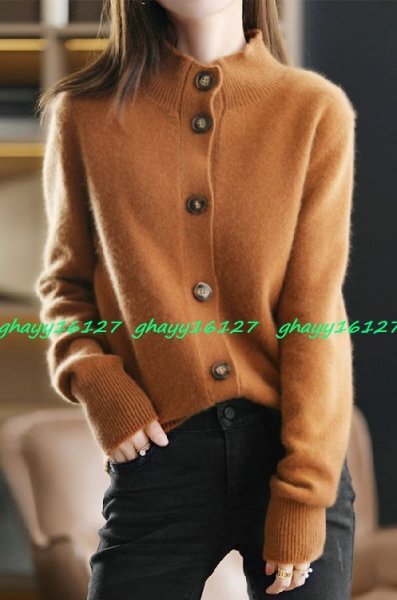 L新作ふんわり暖かカシミヤ90%★上品で可愛いニットカーディガン♪キャメルL拍卖