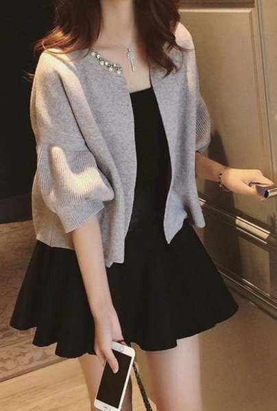 L★華やかビジュ可愛い★ふっくらバルン袖ボレロ♪グレー L拍卖