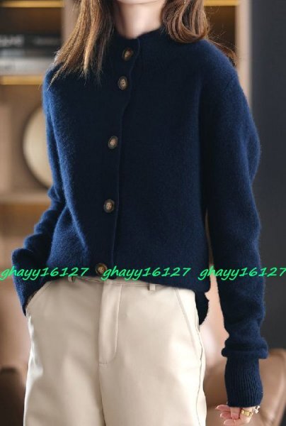 L 新作ふんわり暖かカシミヤ90%★上品で可愛いニットカーディガン♪ネイビー L拍卖