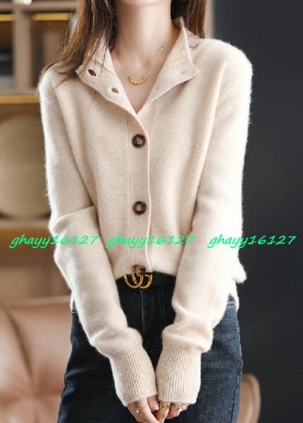 L新作ふんわり暖かカシミヤ90%★上品で可愛いニットカーディガン♪ベージュL拍卖