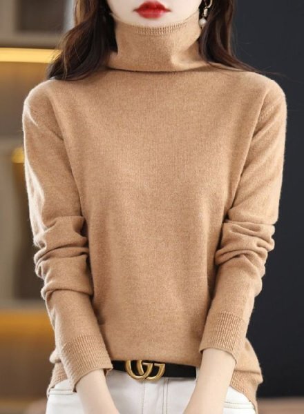 Lほっこり暖かカシミヤ90%★冬定番ベーシックタートルネックニット♪キャメルL拍卖