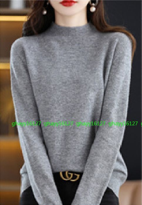 XL柔らか上質カシミヤ100%★ベーシック&シンプルハイネックニット♪グレーXL拍卖