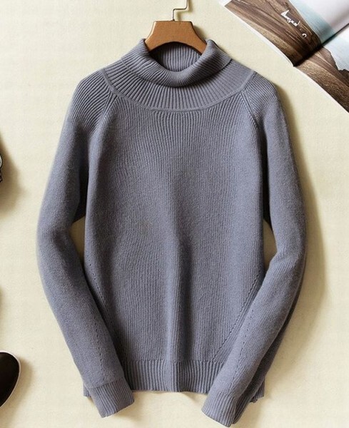 XL 柔らか高品質カシミヤ90%シンプルで暖かタートルネックニット★スモークブルー XL拍卖