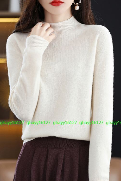 M柔らか上質カシミヤ100%★ベーシック&シンプルハイネックニット♪ホワイトM拍卖