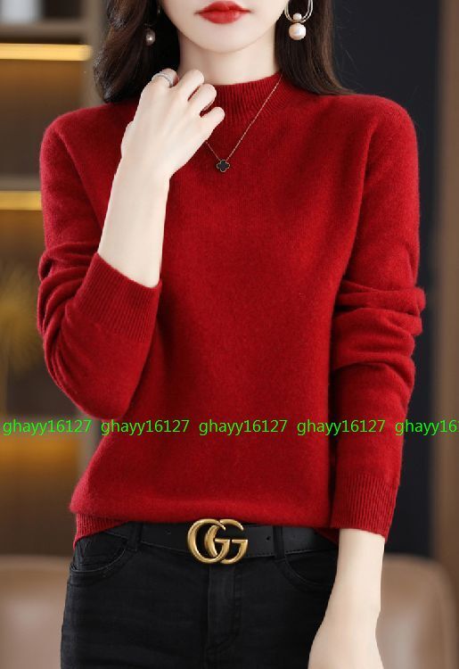 M柔らか上質カシミヤ100%★ベーシック&シンプルハイネックニット♪ワインレッドM拍卖