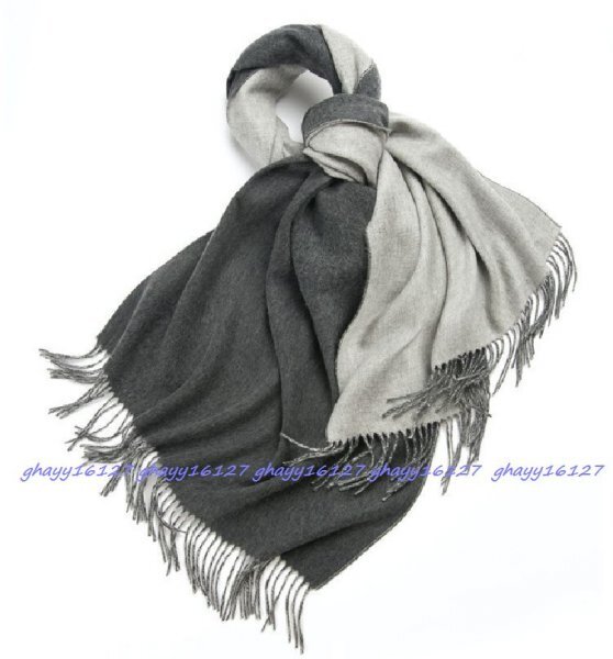 上質内モンゴルカシミヤ100%★リバーシブル大判ストール♪ダークグレーXグレー2201拍卖