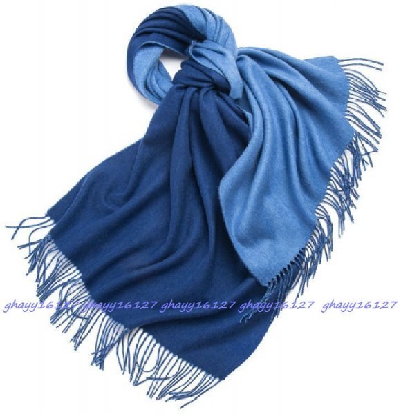 高品質内モンゴルカシミヤ100%★リバーシブルビッグサイズ大判ストールマフラー♪ロイヤルブルーXブルー2203拍卖