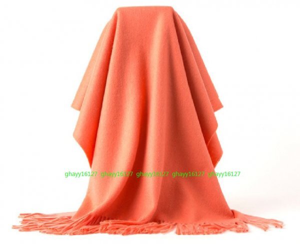 高品質内モンゴルカシミヤ100%ビッグサイズ大判ストール無地マフラー♪オレンジ2233拍卖