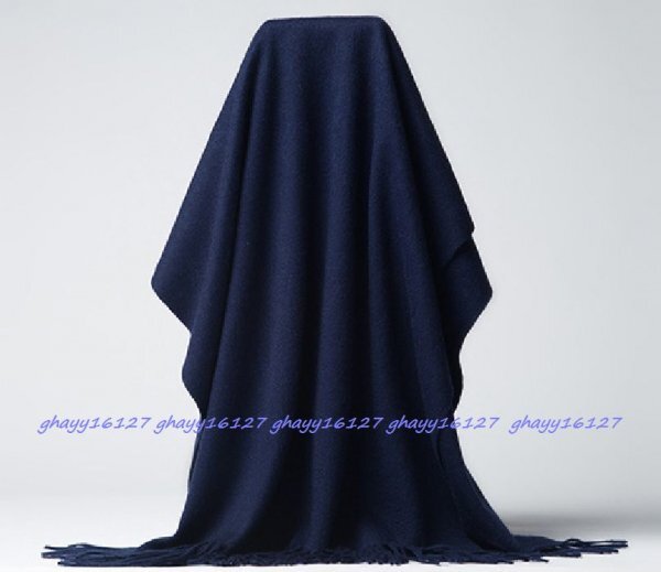 高品質内モンゴルカシミヤ100%ビッグサイズ大判ストール無地マフラー♪ネイビー2246拍卖