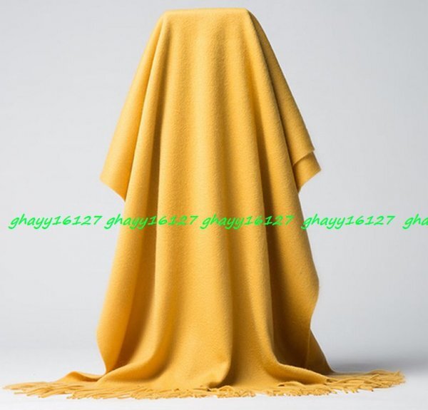高品質内モンゴルカシミヤ100%ビッグサイズ大判ストール無地マフラー♪ミモザイエロー2241拍卖