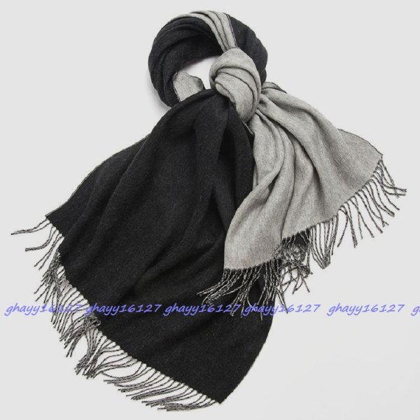 高品質内モンゴルカシミヤ100%★リバーシブルビッグサイズ大判ストールマフラー♪黒グレー2204拍卖