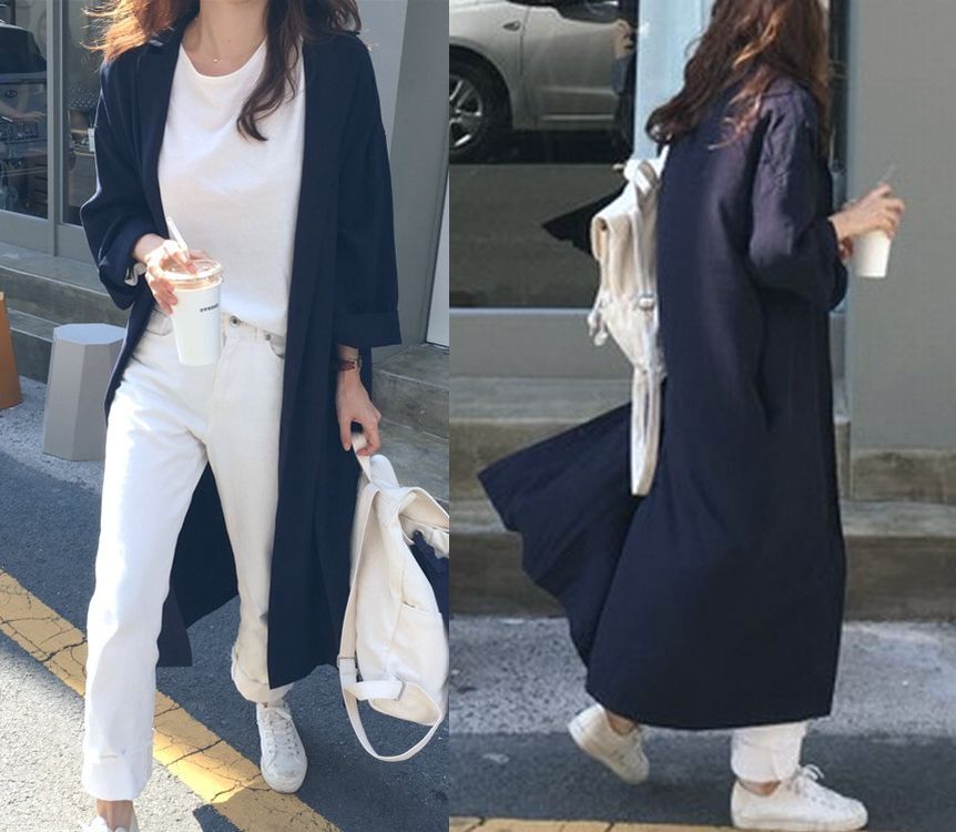 秋新品2WAY 羽織るロングカーディガンシャツワンピ とろみ素材♪ネイビーフリー拍卖