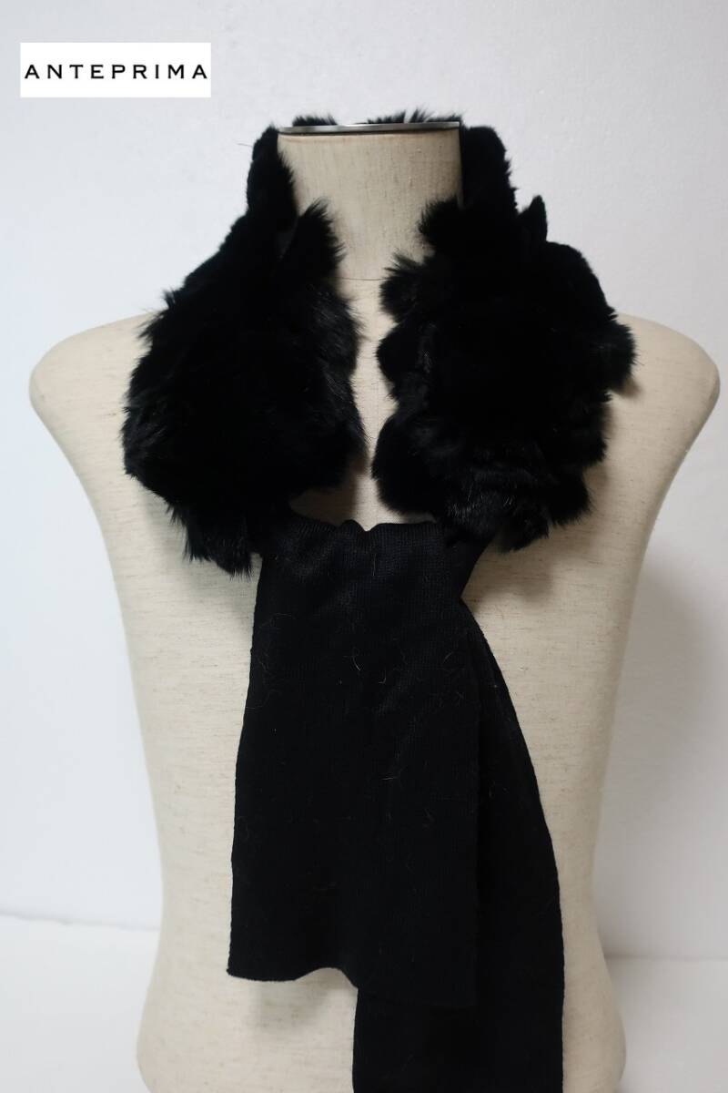 新品 アンテプリマ ANTEPRIMA フラワーモチーフ ラビットファーマフラー 2AN60045-24 ブラック系拍卖